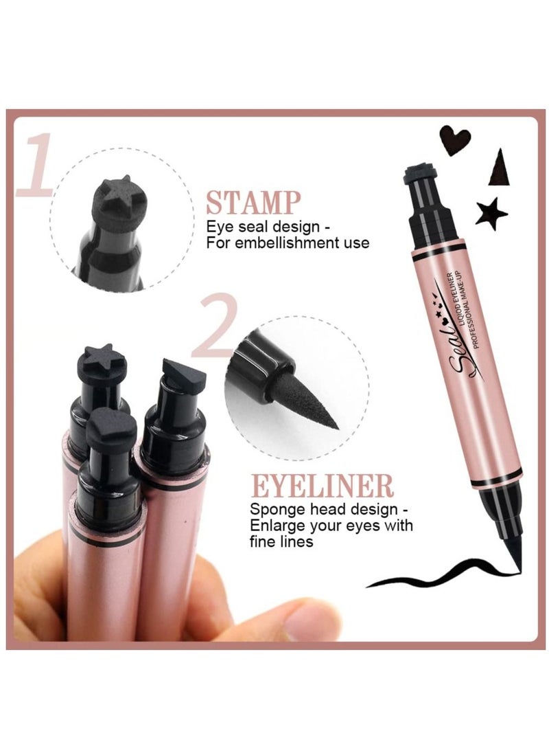 YANQINA - Black Liquid Eyeliner Stamp Star Stamp Eyeliner Pen Double Side Seal Waterproof Eyeliner Pencil Long Lasting Smudge Proof Tattoo Tools Eye Liner Makeup - Image 1