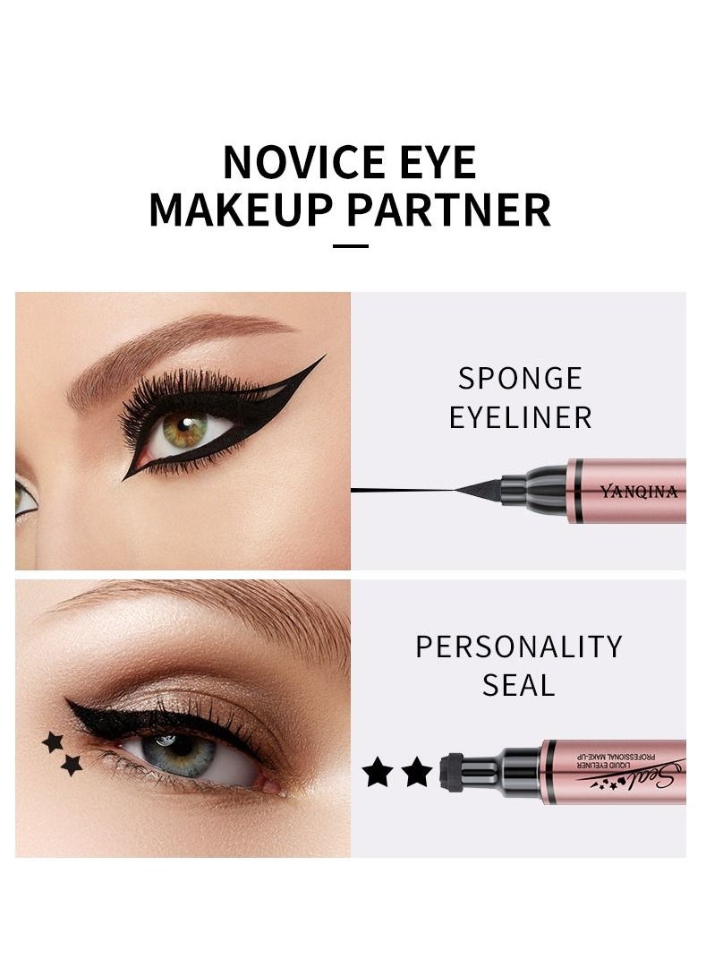 YANQINA - Black Liquid Eyeliner Stamp Star Stamp Eyeliner Pen Double Side Seal Waterproof Eyeliner Pencil Long Lasting Smudge Proof Tattoo Tools Eye Liner Makeup - Image 1