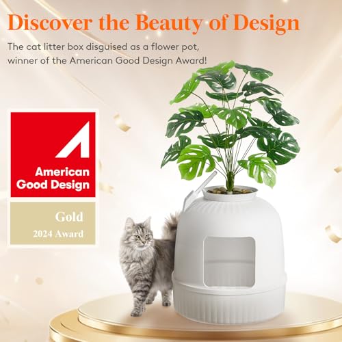 Lifewit Cat Litter Box Hidden Enclosure Litter Tray with Odor Control Carbon Filter in Living Room Bedroom Corner with Faux Plant Plastic Scoop 48 x 120 cm19x47 White - Image 3