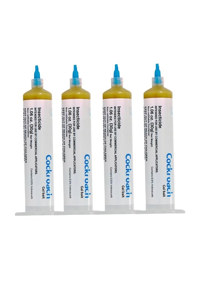 SAG Cockroach Gel Bait,  4 Tubes x 30-Grams, 4 Plunger and 4 Tips, German Roach Insect Pest Control, Indoor and Outdoor Use, Roach Killer Gel for  Major Cockroach Species