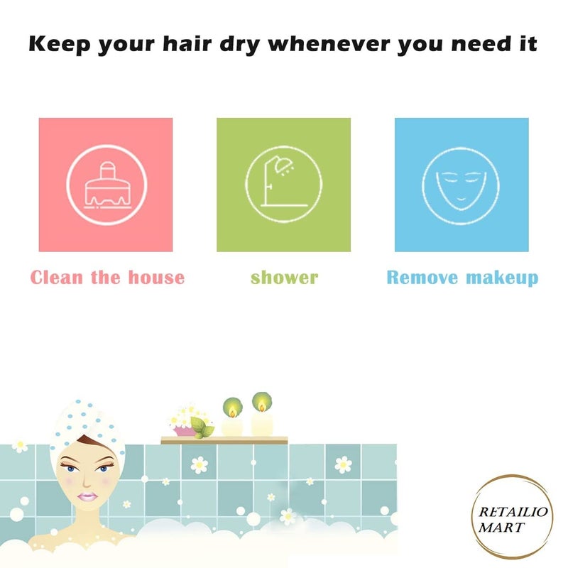 Retailio Waterproof Shower Cap Elastic Reusable Bathing Hair Beauty Salon Spa Lace Elastic Band Flower Printed Hat Environmental Protection Bath Caps for Women Girl Multi Color Pack 2pcs - Image 2