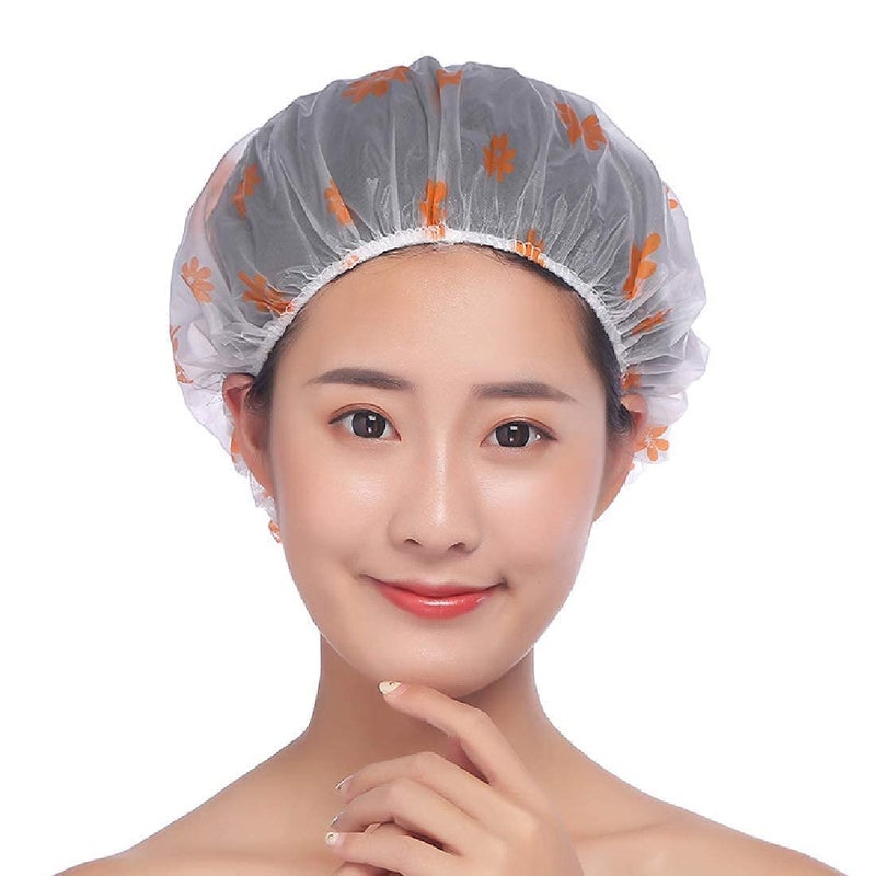 Retailio Waterproof Shower Cap Elastic Reusable Bathing Hair Beauty Salon Spa Lace Elastic Band Flower Printed Hat Environmental Protection Bath Caps for Women Girl Multi Color Pack 2pcs - Image 5