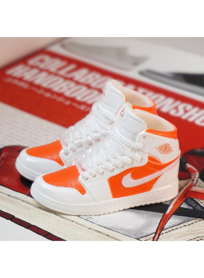 1/6 Mini Sneakers Model Aj1 Creative Cute Basketball Shoes Keychain Car Bag Jewelry Aj Keychain-Color:1 White Orange (a Pair Of Nude Shoes) - Image 1