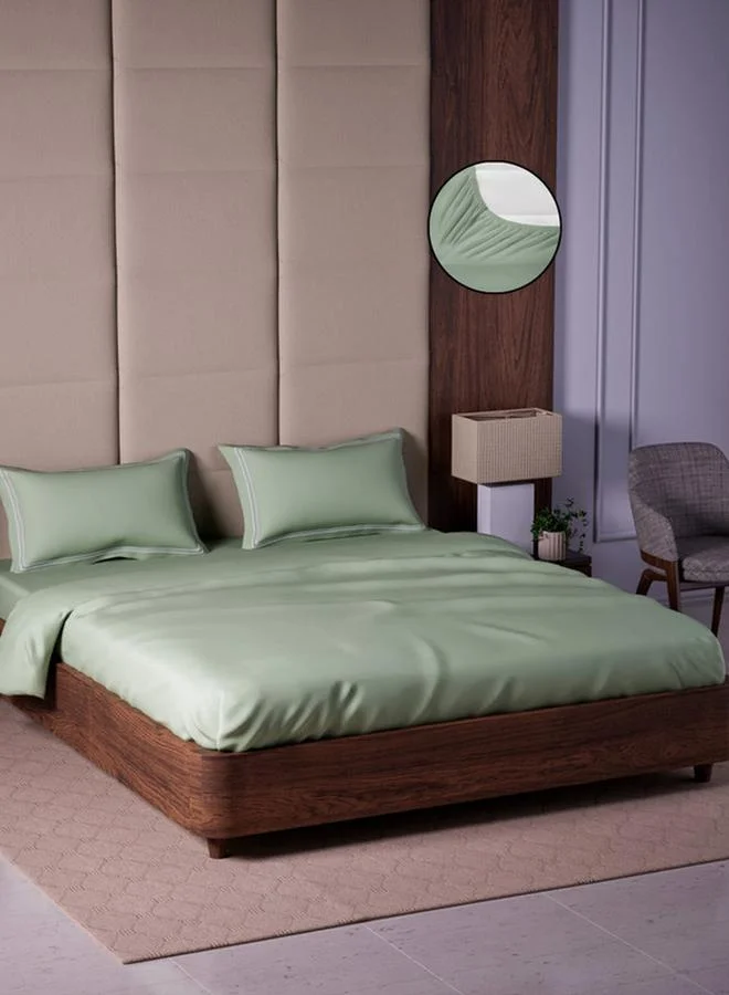 Mulberry Living 100% Cotton King Fitted Bedsheet With 2 Pillow Covers - 500Tc Opulent Hue - Tea Green