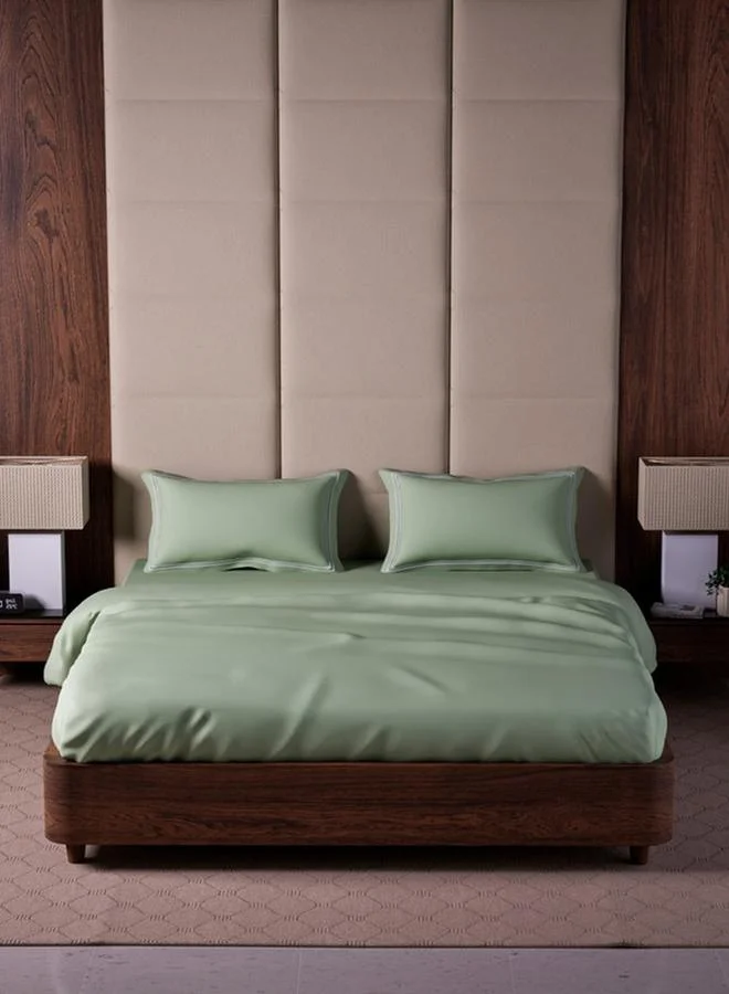Mulberry Living 100% Cotton King Fitted Bedsheet With 2 Pillow Covers - 500Tc Opulent Hue - Tea Green