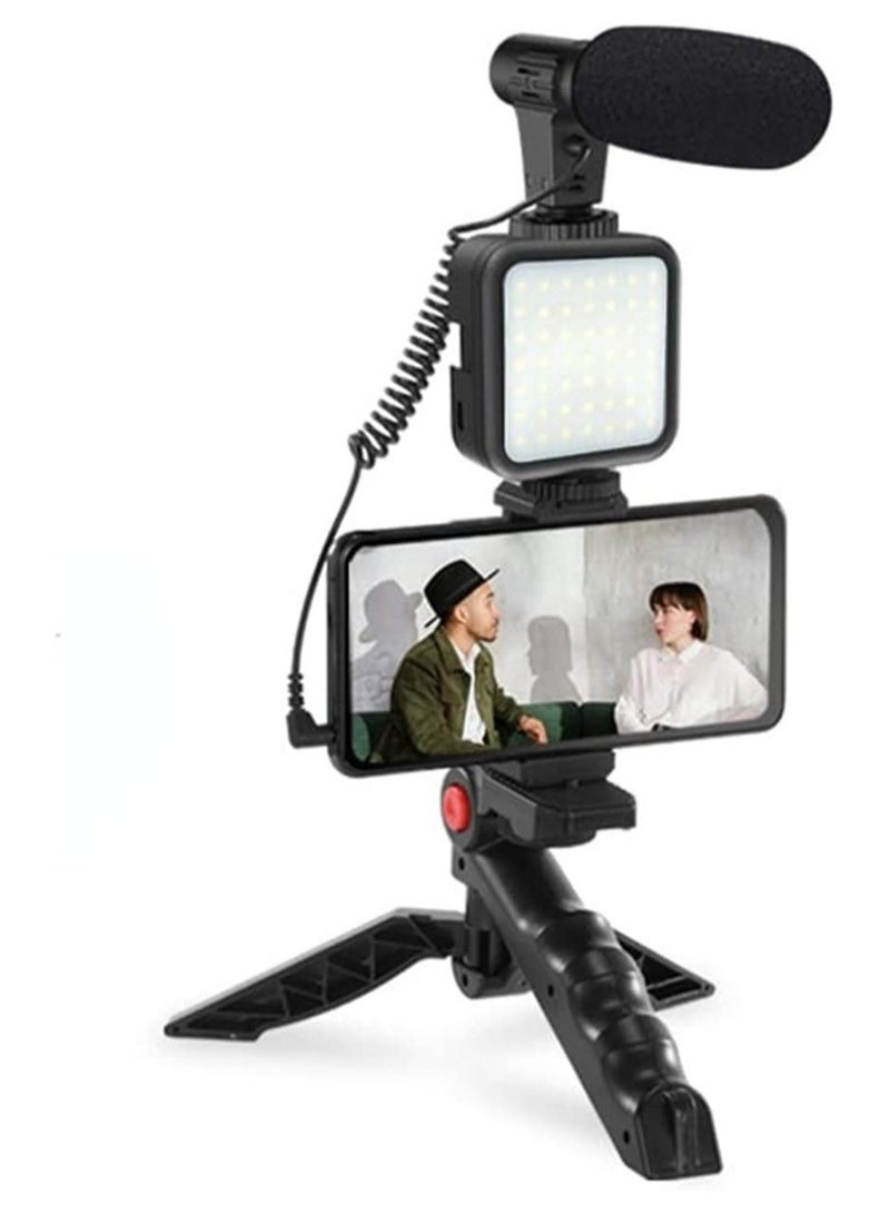 Smartphone & Camera Vlogging Studio Kits Video Shooting Photography Suit with Microphone LED Fill Light Mini Tripod - Image 1