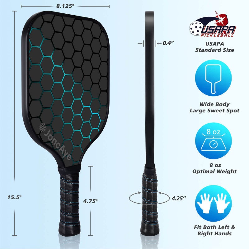 JoncAye Pickleball-Paddles-Set of 4 or 2 Rackets by JoncAye, USAPA Approved Pickle-Ball Equipment with Balls, Bag, Accessories, Fiberglass Graphite Pickleball Racquet Set for Men, Women, Kids, Adults - Image 5