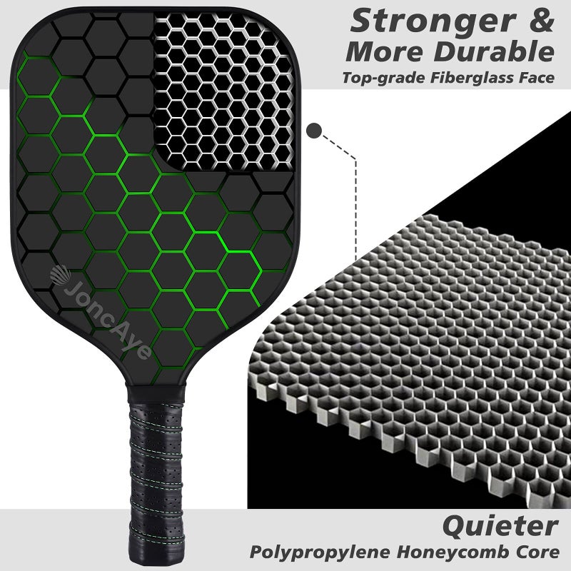 JoncAye Pickleball-Paddles-Set of 4 or 2 Rackets by JoncAye, USAPA Approved Pickle-Ball Equipment with Balls, Bag, Accessories, Fiberglass Graphite Pickleball Racquet Set for Men, Women, Kids, Adults - Image 3