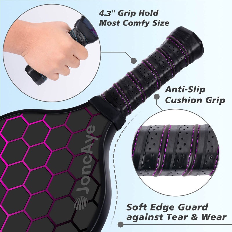 JoncAye Pickleball-Paddles-Set of 4 or 2 Rackets by JoncAye, USAPA Approved Pickle-Ball Equipment with Balls, Bag, Accessories, Fiberglass Graphite Pickleball Racquet Set for Men, Women, Kids, Adults - Image 4