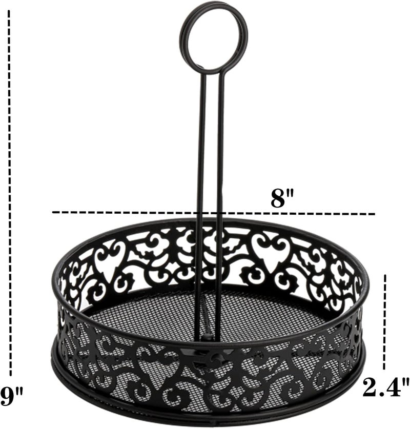 Lyellfe 2 Pack Condiment Caddy, Restaurant Table Caddy with Menu Number Card Holder, Metal Black Decorative Carved Tabletop Seasoning Organizer for Grill Outdoors, Kitchen Cabinet, Camping - Image 2