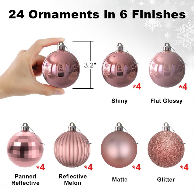 GameXcel Rose Gold 3.2"" Large Christmas Balls - Christmas Tree Decoration Ornaments Shatterproof Hanging Balls for Birthday Halloween Holiday Wedding Decorations Set of 24pcs - Image 2