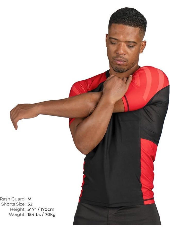 Sanabul  Essential Short Sleeve Compression Shirt For Men | Mma Wrestling Jiu Jitsu Bjj Base Layer Rash Guard | Workout Men'S Compression Shirt (Small, Red) - Image 2