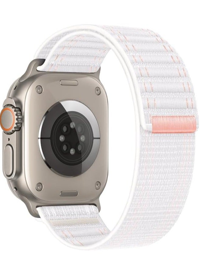 MIGOFAST Apple Watch Strap 46mm 45mm 44mm 49mm Men  Braided Sport Loop Band for IWatch Series 10 9 8 7 6 5 4 3/SE 2/Ultra 2  Breatheable Nylon Fabric Velcro Strap White - Image 1