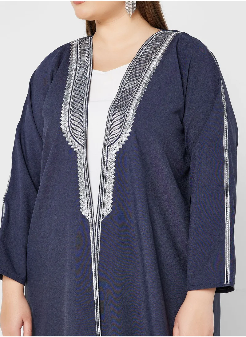 Khizana Plus size embellished hem detail abaya with sheila