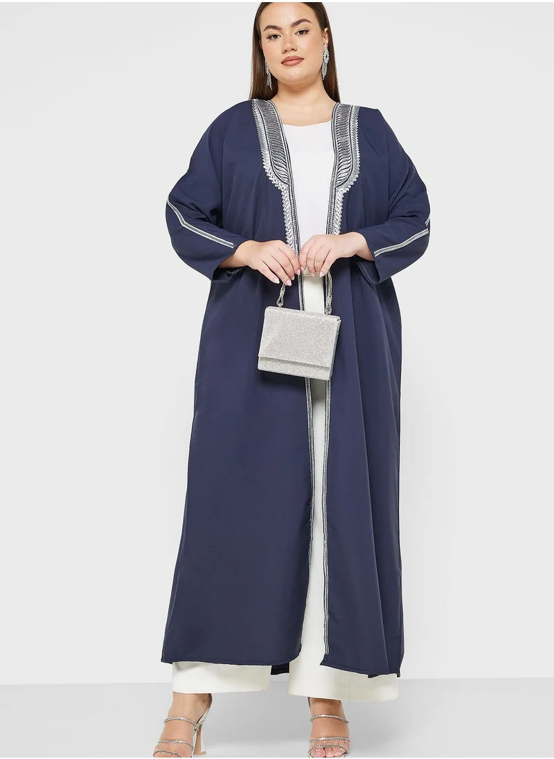 Khizana Plus size embellished hem detail abaya with sheila