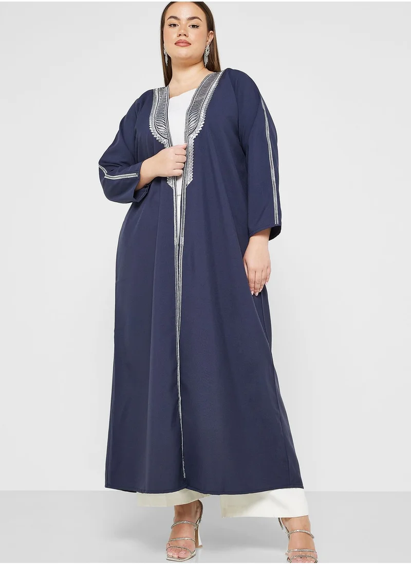 Khizana Plus size embellished hem detail abaya with sheila