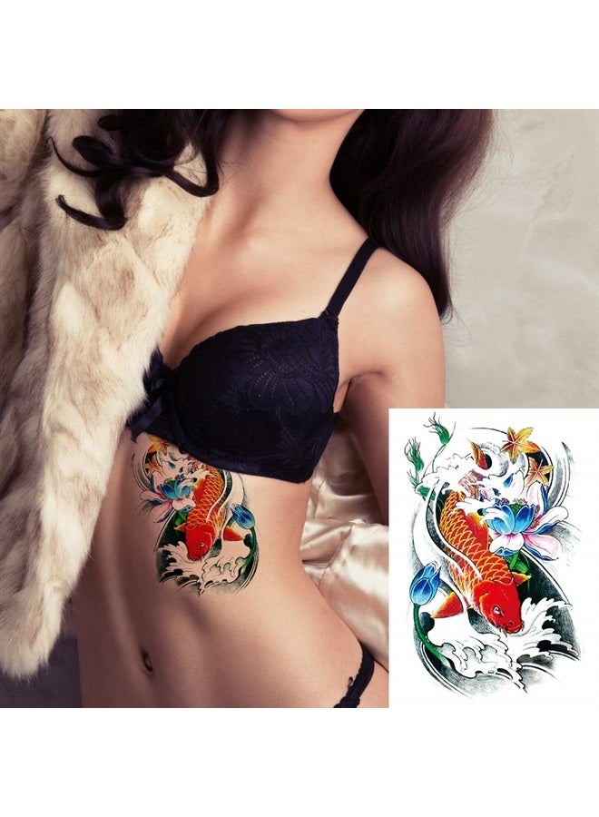 6 Sheets Temporary Tattoos Large Koi Fish Body Tattoos Sticker for Men Women Waterproof Fake Tattoos