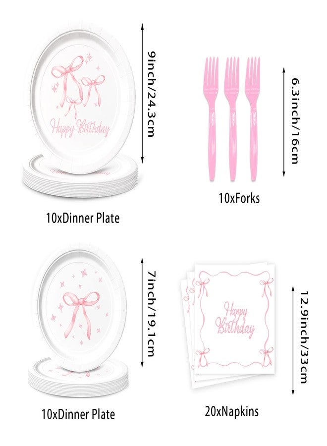 NUTTYBASH Pink Bow Birthday Party Supplies, 96Pcs Coquette Birthday Decorations Includes Napinks Plates Forks Pink Bow Theme Tableware Party Supplies - Image 5