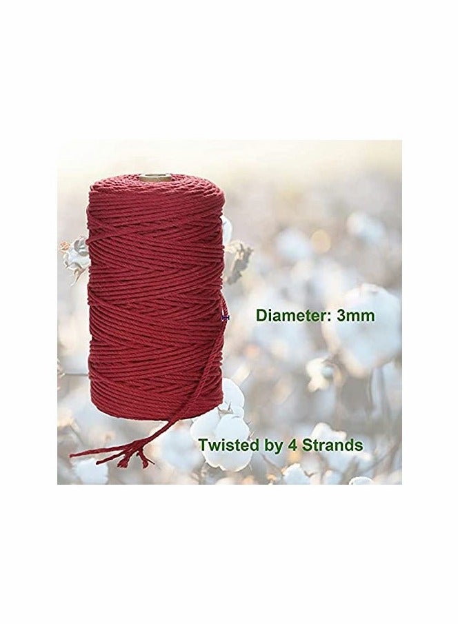 KASTWAVE Macrame Cord, Cotton Rope 3mm x 220 yd (About 200m) 4 Strand Twisted(  Red) - Image 3