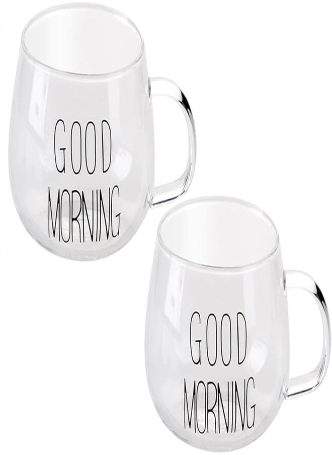 BonZeal bonzeal good morning water glasses set of 2 gift item unique premium stylish transparent juice drinking glass 350 ml, Glass Cup Pack of 2, 1001117-P2 