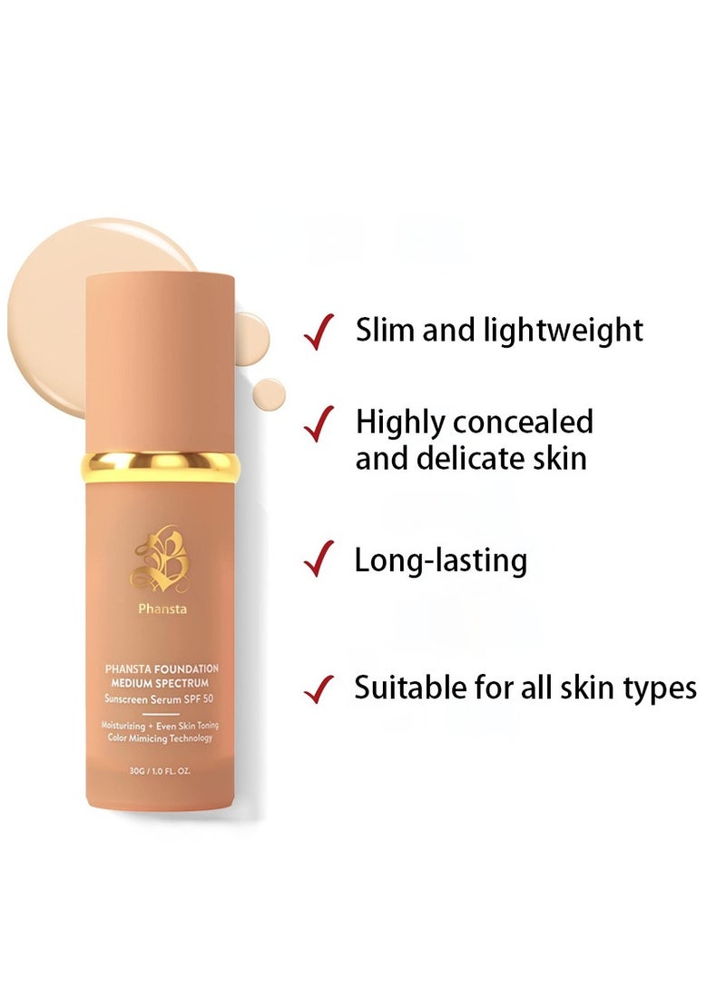 PHANSTA Lasting Poreless Liquid Foundation, Medium to Full Coverage with Matte Finish, Covers Blemishes & Under-Eye Circles for All Skin Types, 4 in 1 Longwearing & Waterproof Liquid Foundation with SPF 50+ - Image 2