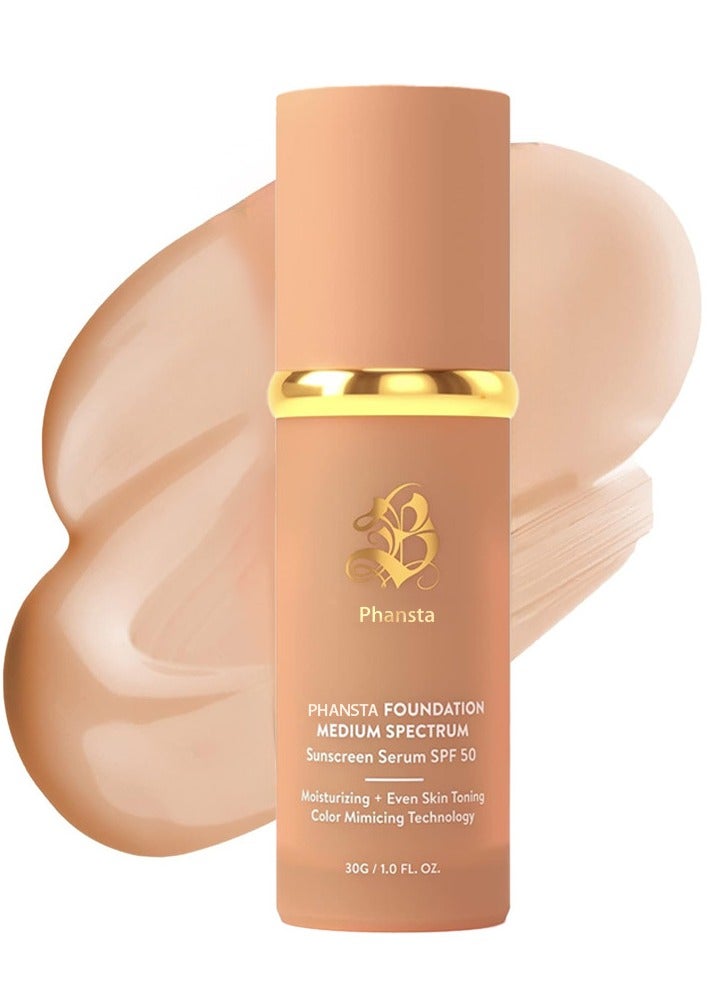PHANSTA Lasting Poreless Liquid Foundation, Medium to Full Coverage with Matte Finish, Covers Blemishes & Under-Eye Circles for All Skin Types, 4 in 1 Longwearing & Waterproof Liquid Foundation with SPF 50+ - Image 1