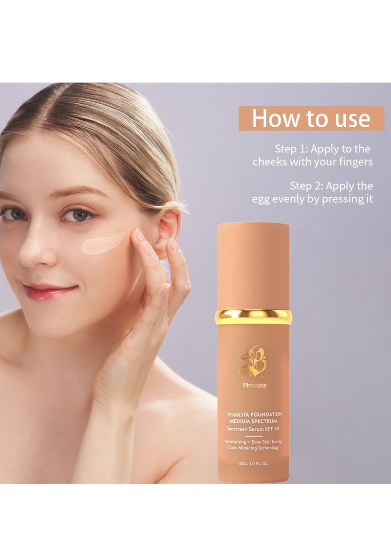 PHANSTA Lasting Poreless Liquid Foundation, Medium to Full Coverage with Matte Finish, Covers Blemishes & Under-Eye Circles for All Skin Types, 4 in 1 Longwearing & Waterproof Liquid Foundation with SPF 50+ - Image 4