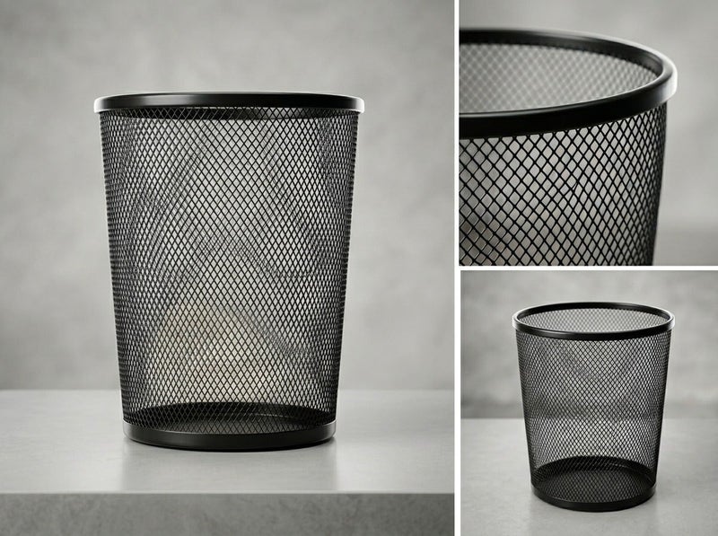 Dunekart Metal Mesh Wastebasket with Sturdy Base, Small Trash Can for Office Desk Bathroom Bedroom, Lightweight Wire Garbage Bin - Black - Image 3