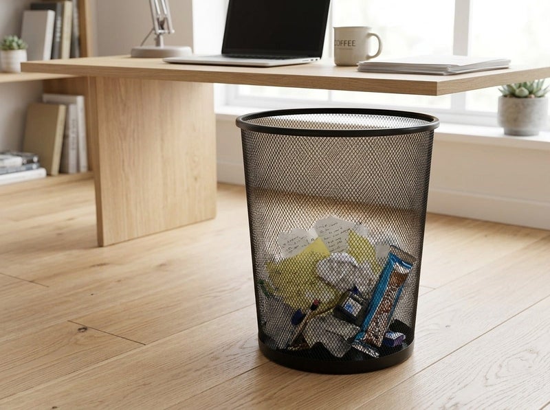 Dunekart Metal Mesh Wastebasket with Sturdy Base, Small Trash Can for Office Desk Bathroom Bedroom, Lightweight Wire Garbage Bin - Black - Image 5