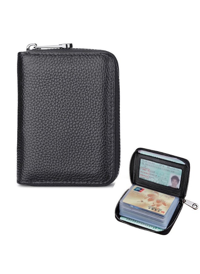 xozgdovg Business Card Holder Unisex Anti-magnetic Large Capacity Driving License Sleeve Multi-card Slot Card Wallet One-piece Bag Black mirror window 22 card can put the driver's license 