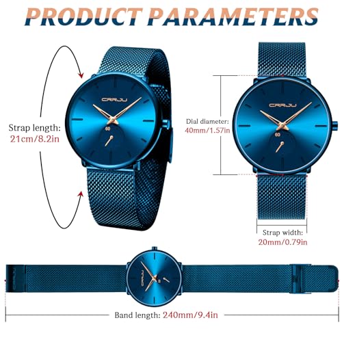 FIZILI Mens Watches Ultra-Thin Minimalist Waterproof-Fashion Wrist Watch for Men Unisex Dress with Stainless Steel Mesh Band-Gold Hands（Blue Band Blue Face） - Image 4