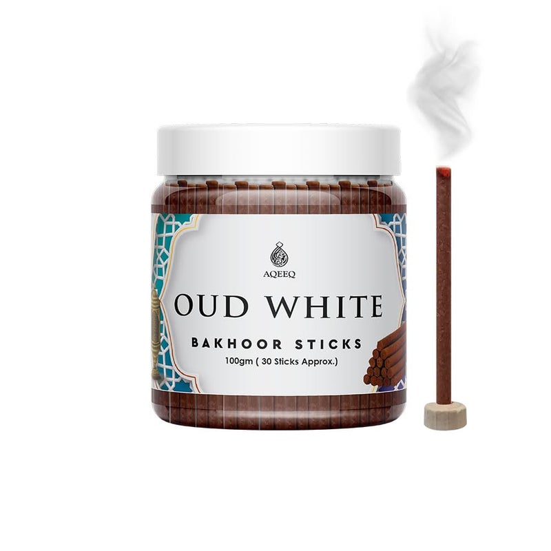 LABRISA Aqeeq Oud White Premium Bakhoor Sticks Musk Amber Agarwood Notes Modern Arabian Aroma Charcoal Bamboo Free Ideal for Daily Use 100gms 30 Sticks Approx Stick Size 8mm x 75mm - Image 1