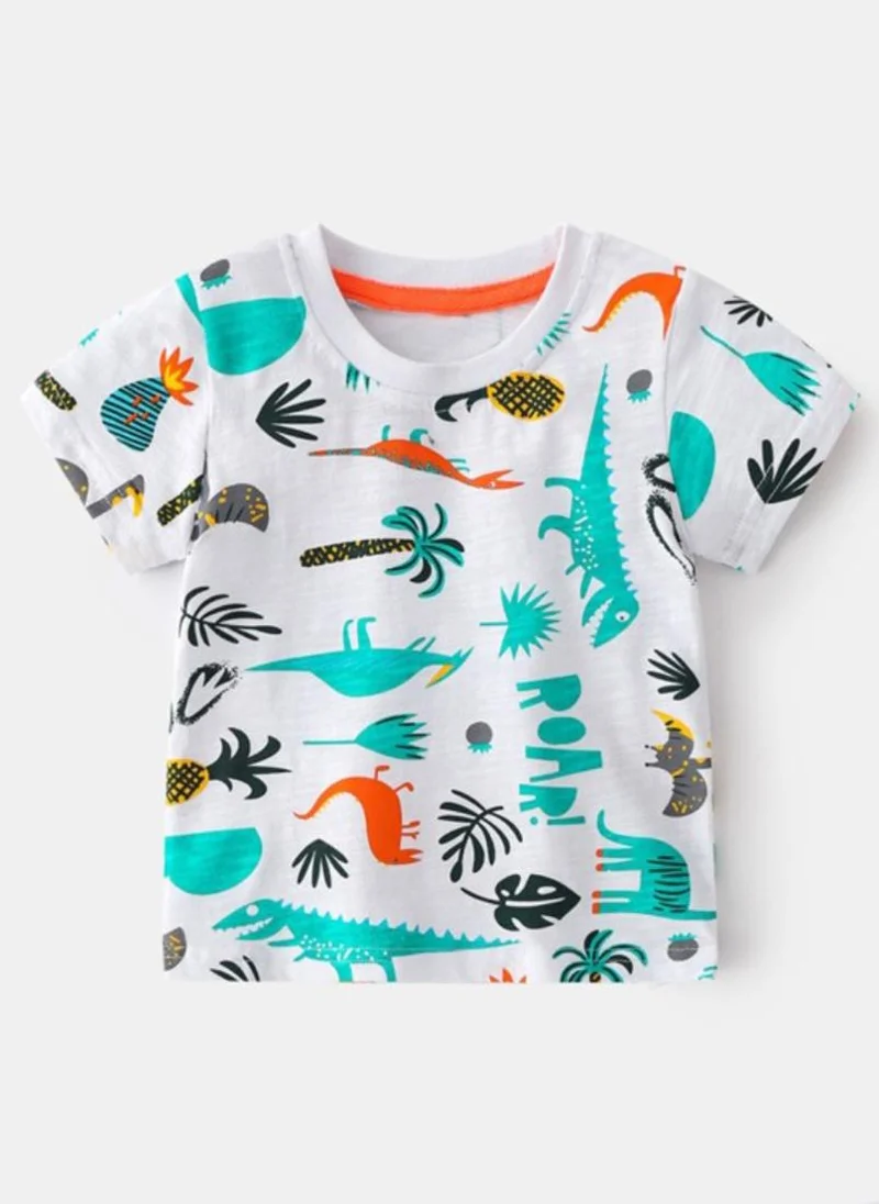 YUNIQEE White Printed Pure Cotton Round Neck T-shirt