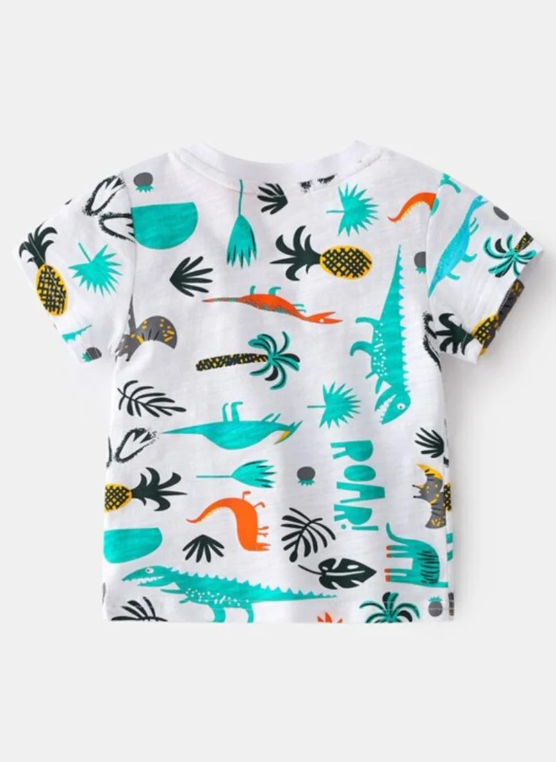 YUNIQEE White Printed Pure Cotton Round Neck T-shirt