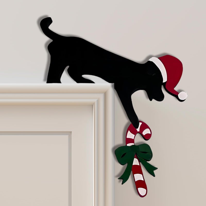 Sanmtang 2024 Christmas Door Topper Holiday Home Decor Funny Snowman Santa Claus Top Door Frame Corner Sign Decorations  Windows Walls DIY Craft for Christmas Party Ornament (Dog) - Image 1