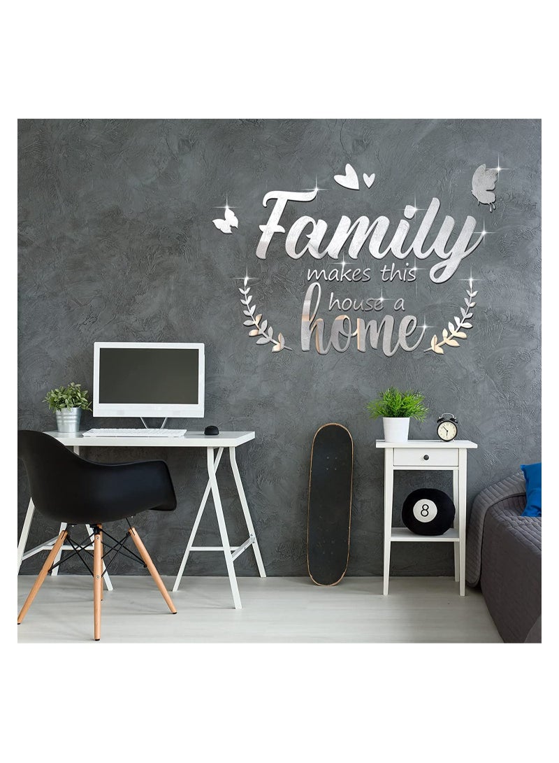SYOSI 3D Acrylic Mirror Decal Wall Decor Stickers Family Letter Quotes Wall Stickers Removable DIY Motivational Family Butterfly Mirror Stickers for Home Living Room Bedroom Office Wall Decorations  - Image 2