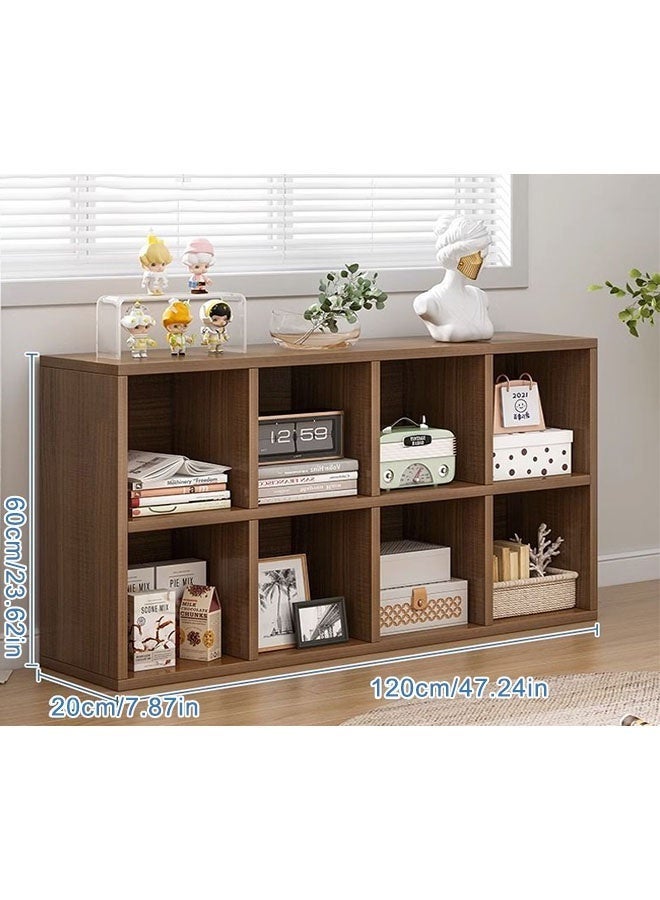 8-Compartment Freestanding Bookshelf & Storage Cabinet, Wall-Adjacent Kids Bookcase, Simple Organizer for Living Room Reading Corner, Dark Walnut - Image 3