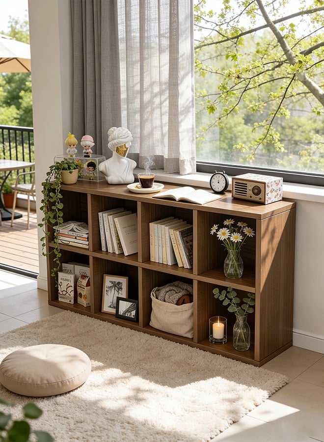 8-Compartment Freestanding Bookshelf & Storage Cabinet, Wall-Adjacent Kids Bookcase, Simple Organizer for Living Room Reading Corner, Dark Walnut - Image 4