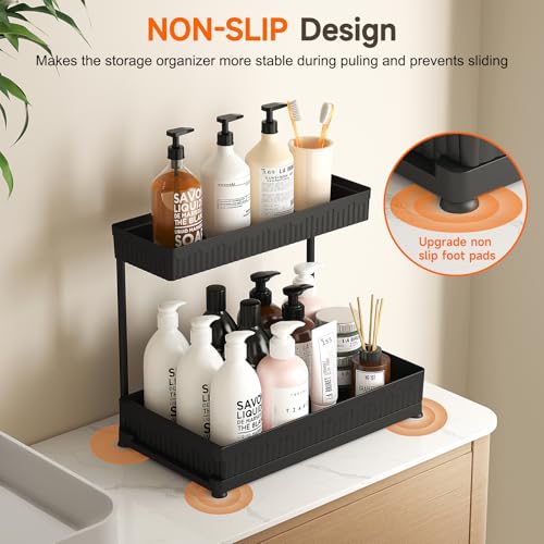 Sevenblue 3 Pack Multi-Purpose Pull-Out Storage Organizers, 2-Tier L-Shaped Under Sink/Cabinet Organizers and Storage for Bathroom & Kitchen, (Black, 12.85 Inches) - Image 4