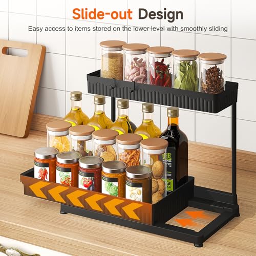 Sevenblue 3 Pack Multi-Purpose Pull-Out Storage Organizers, 2-Tier L-Shaped Under Sink/Cabinet Organizers and Storage for Bathroom & Kitchen, (Black, 12.85 Inches) - Image 3
