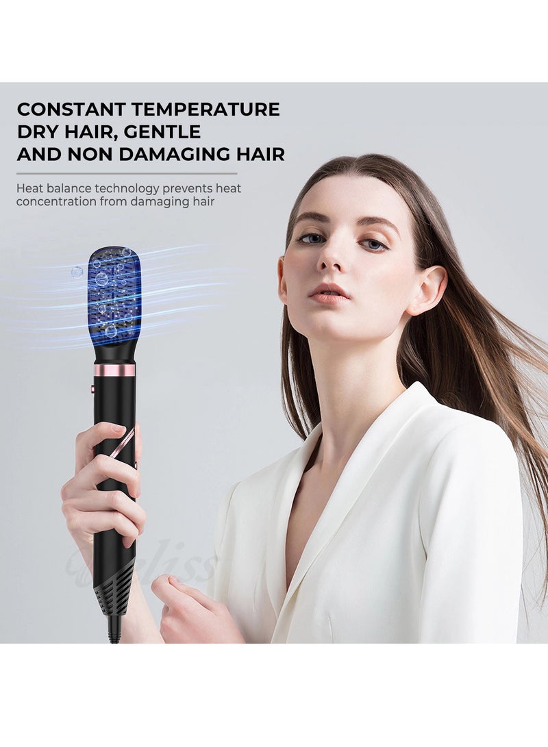 High-speed folding hair dryer with automatic hair absorption, six-in-one hot air comb, multi-function hair dryer with head change, straight hair curling iron (black) - Image 4