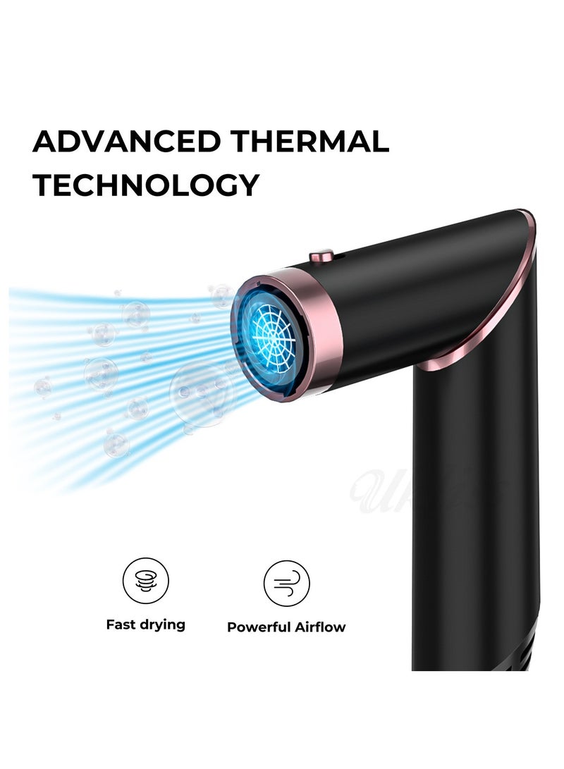 High-speed folding hair dryer with automatic hair absorption, six-in-one hot air comb, multi-function hair dryer with head change, straight hair curling iron (black) - Image 5