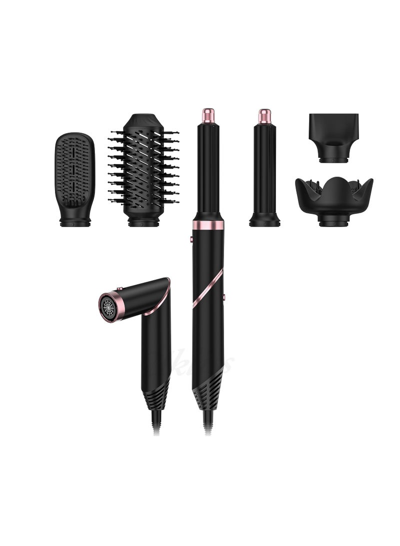 High-speed folding hair dryer with automatic hair absorption, six-in-one hot air comb, multi-function hair dryer with head change, straight hair curling iron (black) - Image 1