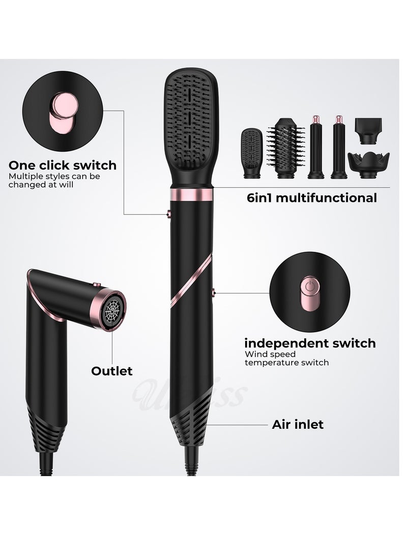 High-speed folding hair dryer with automatic hair absorption, six-in-one hot air comb, multi-function hair dryer with head change, straight hair curling iron (black) - Image 2