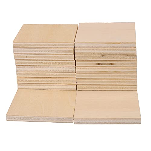 RDEXP 1.97x1.97x0.2in Square Wooden Pieces - Unpainted Wood Sheets for DIY Craft Carving - Set of 20 - Image 1