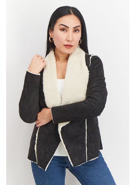Weatherproof Women Open Front Long Sleeve Faux Suede Jacket, Black  - Image 1