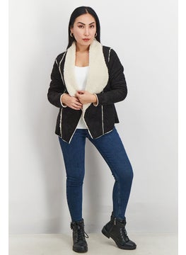 Weatherproof Women Open Front Long Sleeve Faux Suede Jacket, Black  - Image 3
