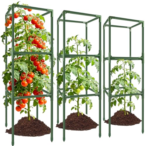 SprintGy 3 Pack Square Tomato Cages, 49'' Tall Heavy Duty Steel Tomato Trellis Kit for Garden, Plant Support Tower Stakes Cucumber Pepper Trellis for Climbing Vegetable Flowers - Image 1