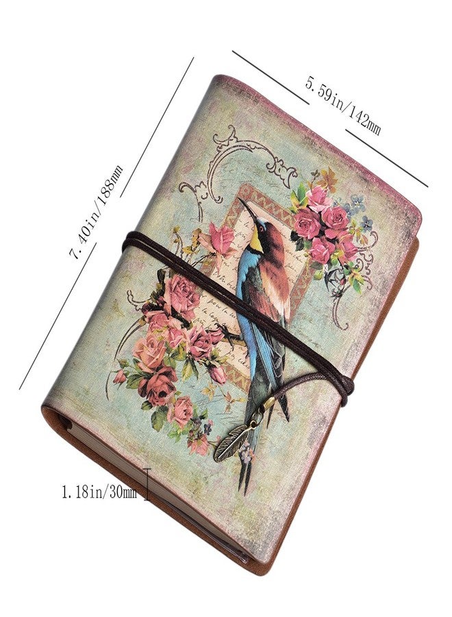 MALEDEN Vintage Refillable Journal, Premium Leather Traveler Notebook Sketchbooks Classic Diary Planner with Blank Pages and Zipper Pocket (Bird) - Image 2