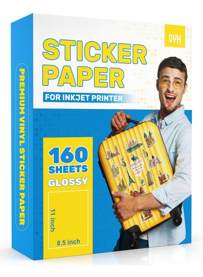 QYH Sticker Paper Printable Vinyl For Inkjet Printer - 160 Sheets Glossy Sticker Papers 8.5X11 In Premium White Labels Waterproof Stickers For Cricut Dries Quickly & Tear Resistant Easy Weeding  - Image 1